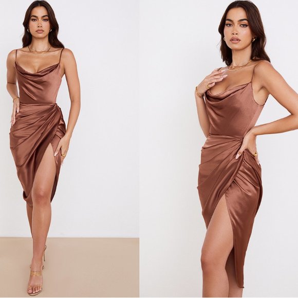 HOUSE OF CB 'Reva' Toffee Satin Balcony Corset Dress NWOT - Picture 3 of 9